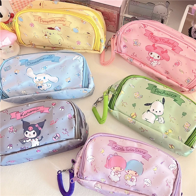 Sanrio Kawaii HelloKitty Double Layer Large Capacity Pencil Stationery Kuromi Bag Cosmetic Bag for  School Supplier Student Gift