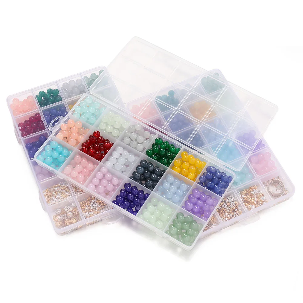 450-1300pcs 랍스터 걸쇠 비즈와 8mm 모조 옥 유리 구슬 DIY 팔찌 목걸이에 대 한 금속 보석 결과 키트