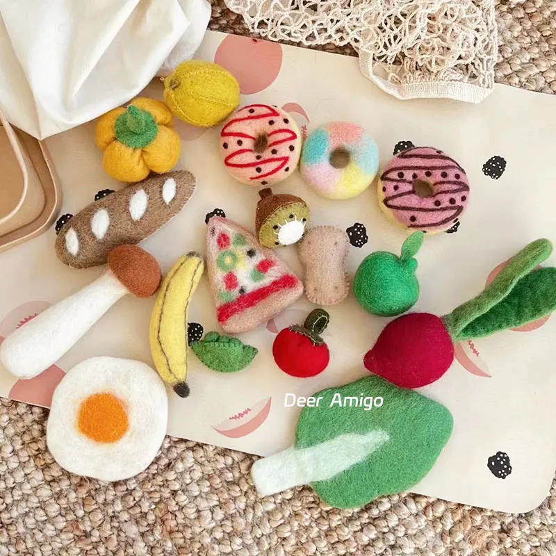 

Natural Wool Felt Vegetables Fruit Bread Doughnut Food Pretend Play Kitchen Toys Handmade Wool Felt Sunflower Lily Flower Toys
