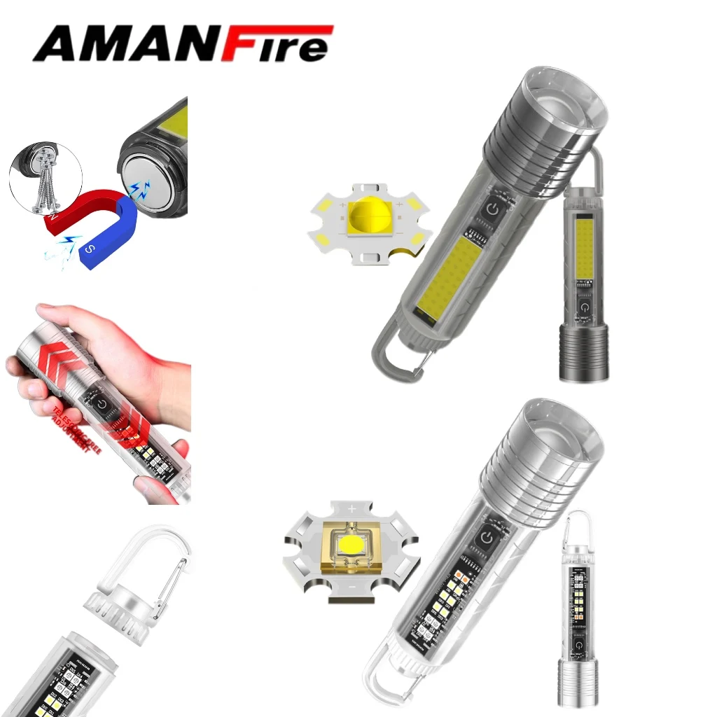 

Amanfire S30 Mini LED Keychain Flashlight 1000LM COB Telescopic Zoom Tactical Lantern Torch Spotlight Magnet Pocket Hand Light