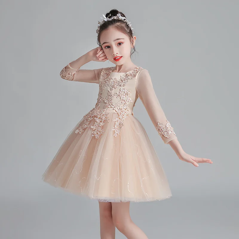 

Spring Autumn New Girls Dresses Long Sleeve Bud Silk Bowknot Clothes Wedding Party Dress for Girl Children's Princess Dresses