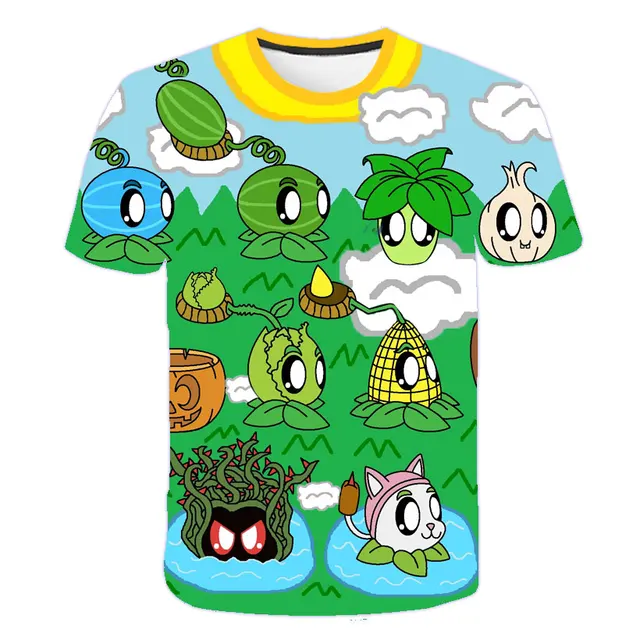 Boys Girls 3D Short Sleeve T-Shirt Plant Zombie Print T-Shirt Girls Cartoon T-Shirt 3-14 Years Old Anime T-Shirt TX-s993