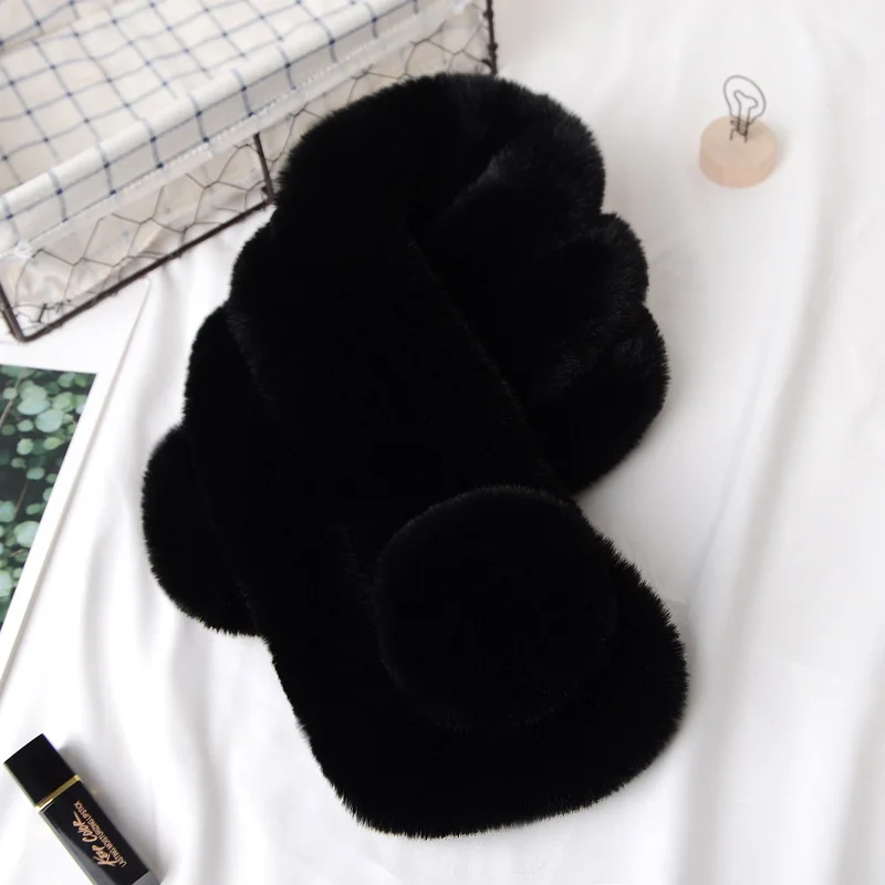 Black faux rabbit fur scarf (single pom pom)