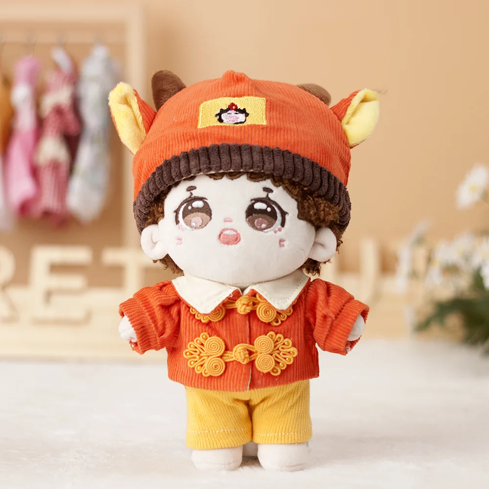 

20CM Doll Clothes Red Good Lucky Style Blessing Cows Outfit Plush Dress Up Doll Accessories Korea Kpop EXO idol Dolls Gift Toys