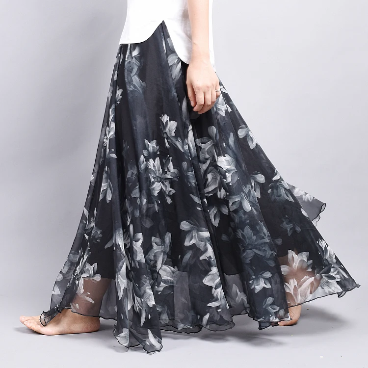 

Chiffon Skirt Summer Fashion Floral Skirt Women's Bohemian Mid-Length Large Swing Yarn Skirt