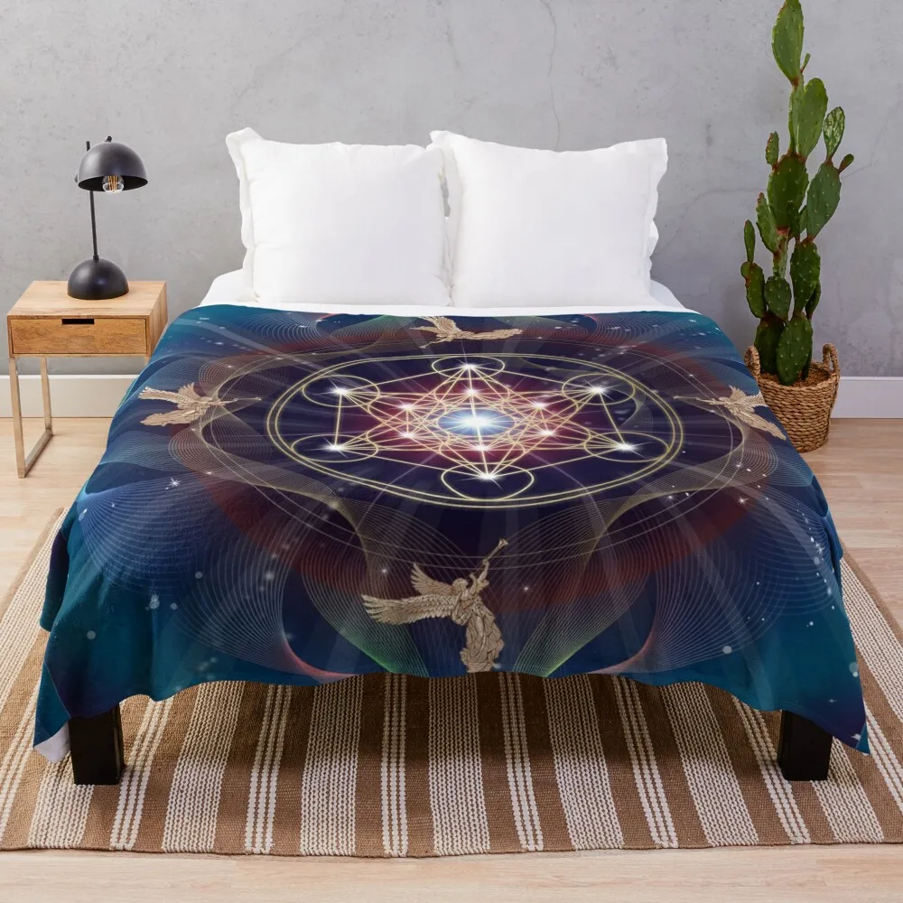 

Metatron's Cube - Merkabah - Peace and Balance Throw Blanket Luxury St Soft Camping Blankets