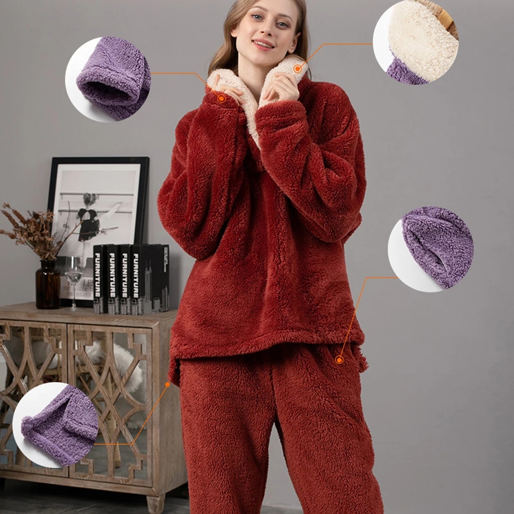 

Stay Warm And Comfortable Women Autumn And Winter Flannel Pajamas Set Soft Coral Fleece Pajamas