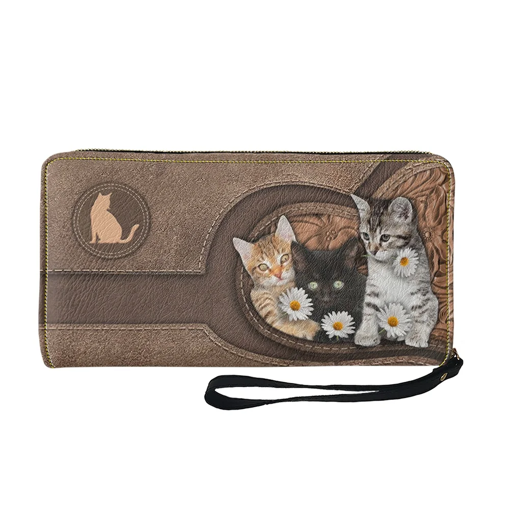 Brand Designer Wristband Wallets Cute Cats Pattern Women Pu Leather Clutch Wallet Female Long Small Card Purse Ladies Handbag
