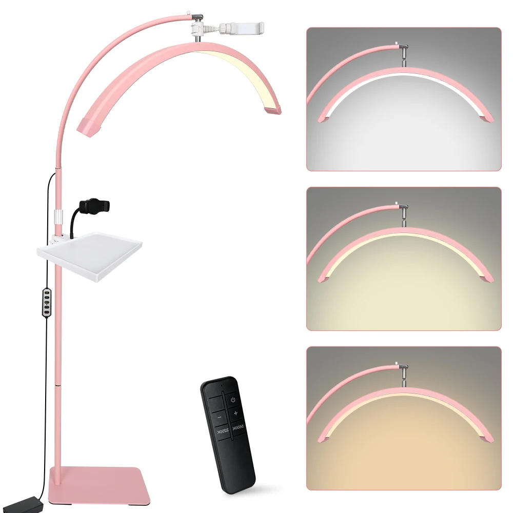 3200K-5600K Lash Light with Tray Phone Holder 23" Half Moon Light LED Floor Lash Lamp for Eyelash Extensions Nail Art Tattoo Art