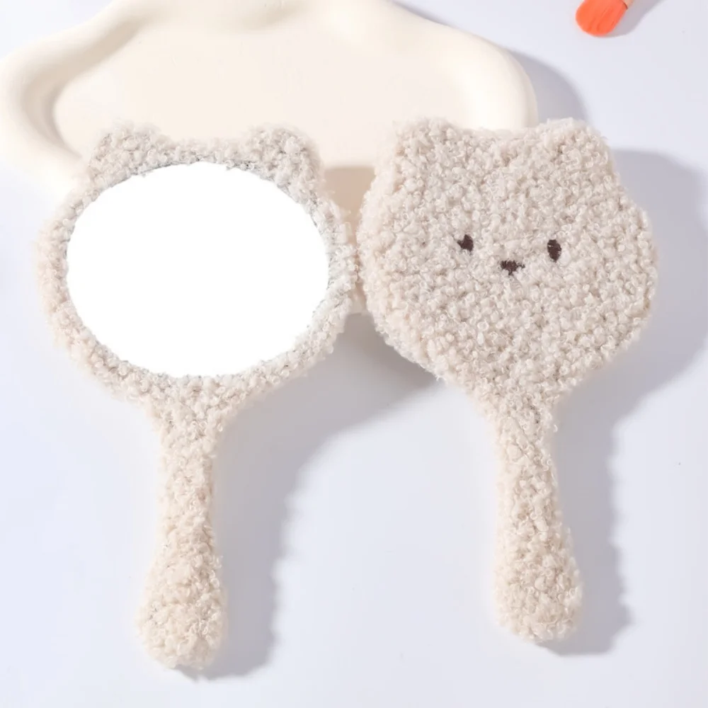 편안한 플러시 곰 손거울 라운드 데스크탑 화장 거울 휴대용 고화질 화장 거울 여성용