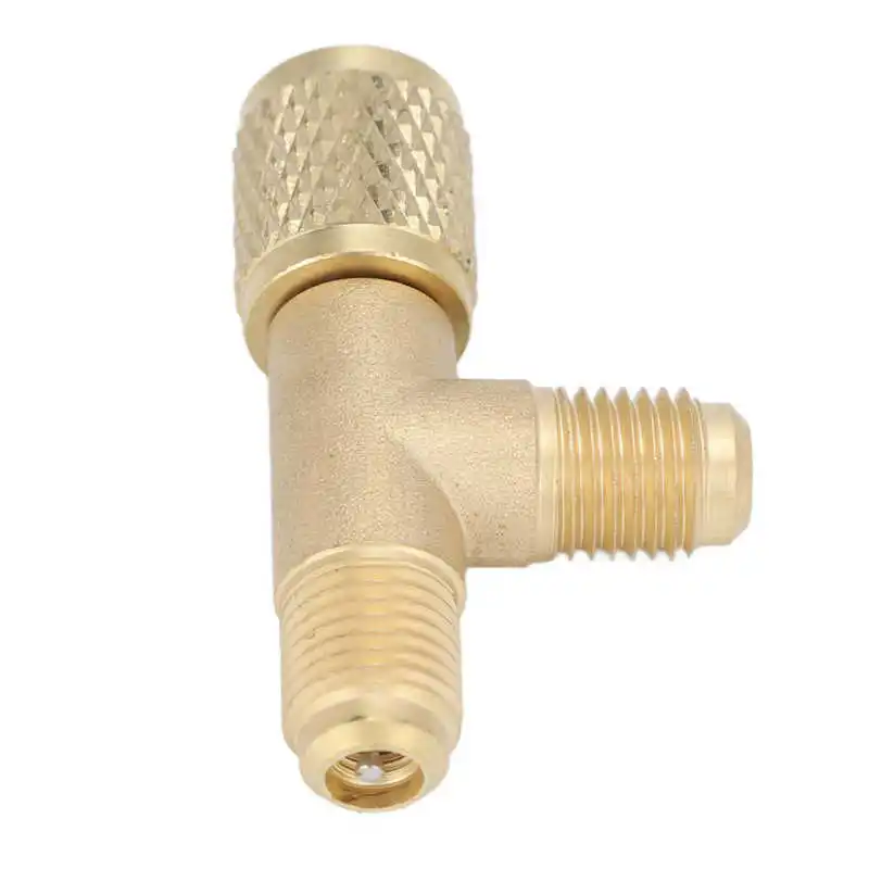 Quick Coupler Tee Adapter with Valve Core Brass 1/4in SAE Sturdy Structure Refrigerant Tee Adapter Fit for R22 R12 R134 air conditioner parts air conditioning adapter air conditioning accessories