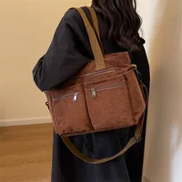 Korean Style Corduroy Tote Bag for Women – Large Capacity Shoulder & Crossbody Handbag, Casual Worker & Commuter Carryall 2025