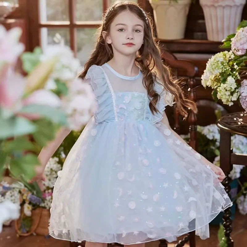 

Sweet Cute Lace Dress 3-11 Years Old Girl Dress Romantic Princess Tulle Dress Big Girl Clothes 7-12y 4-6y Summer Dress