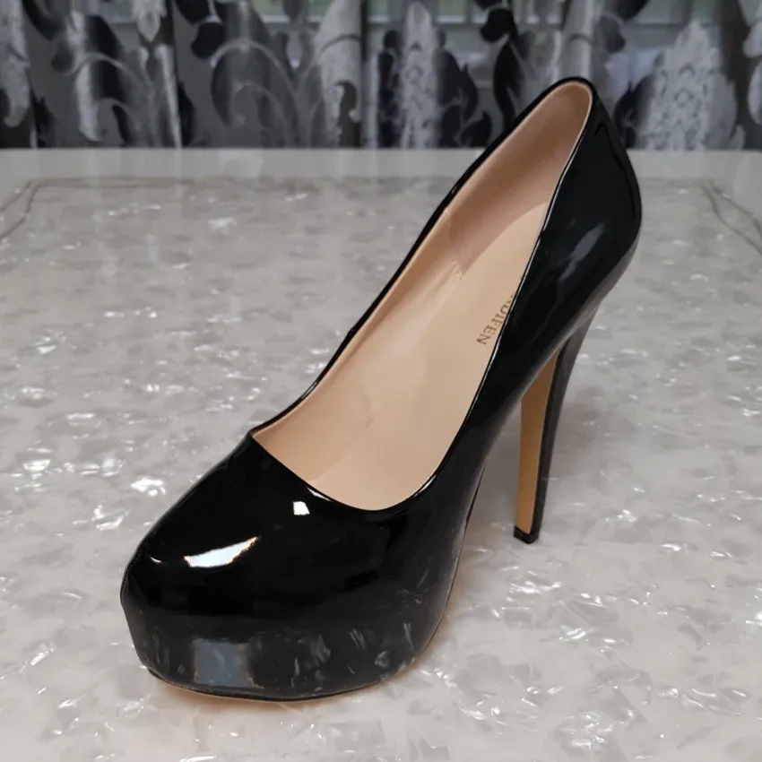 Patent Leather High Heels Lack Schwarz Elegant Women Patent Pu
