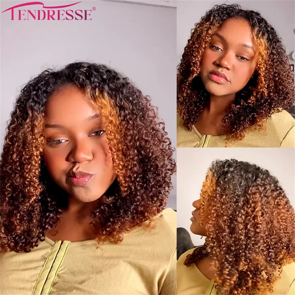 

Tendresse 10A Grade Remy Kinky Curly Human Hair 3 Bundles Ombre Brown Brazilian Hair Wet And Wavy Curly Hair Extensions 300Gram