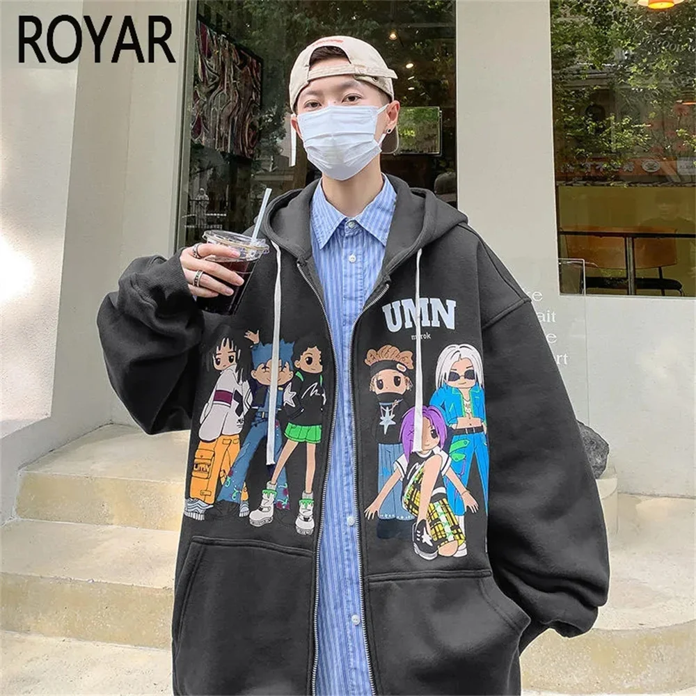 2024 hoodie men's spring and fall fashion Instagram hooded loose American retro cardigan coat