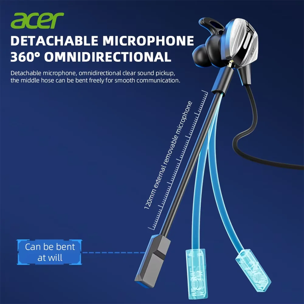 Acer Wired Earphone Gaming Earbuds With Mic Headset Gamer Headphones For Pubg Ps4 Csgo Casque Phone Tablet Laptop Universal Game, Alina Gadgets