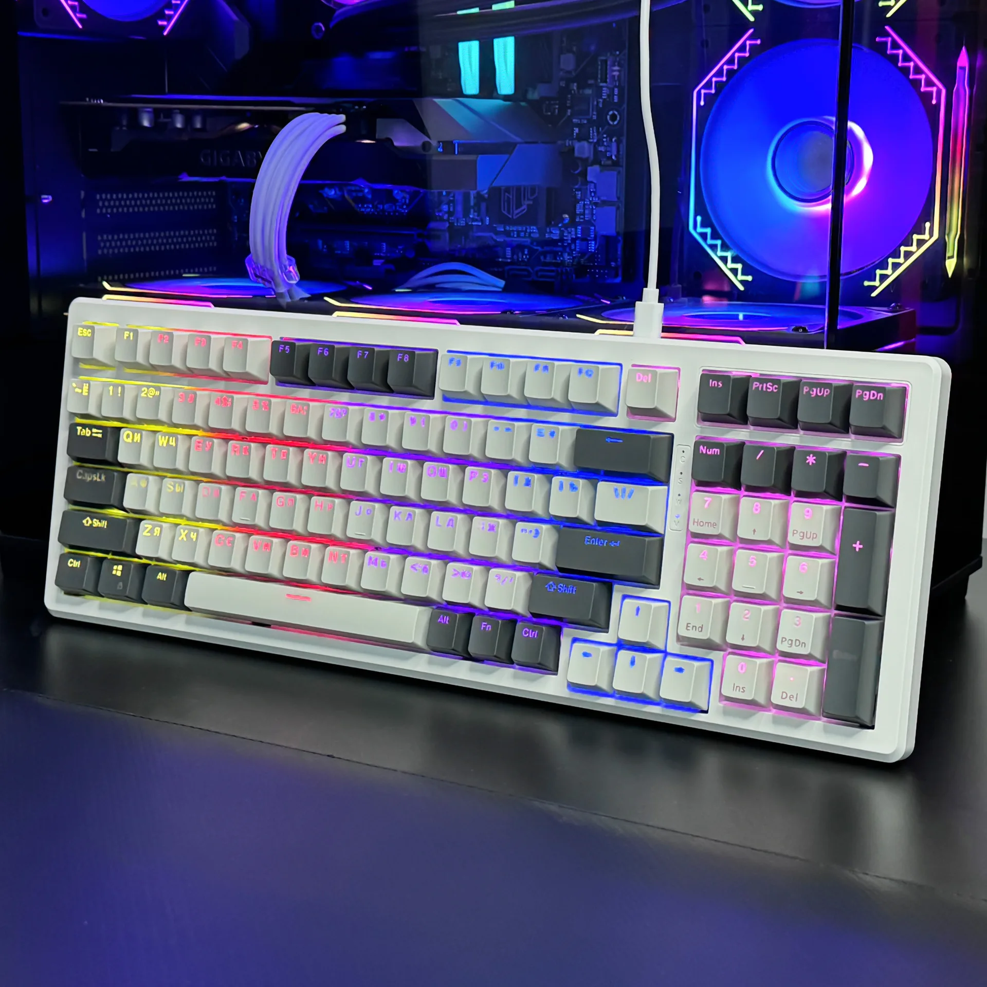 

K99 Gaming Keyboard Russian EN Keyboard RGB Backlight Keyboard 98 Keys USB Wired Gamer Keyboard for Tablet Desktop