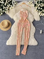 Foamlina Women Summer Sexy Spaghetti Strap Jumpsuits Fashion Sleeveless Backless Slim High Waist Floral Gilded Long Club Rompers - Image 2
