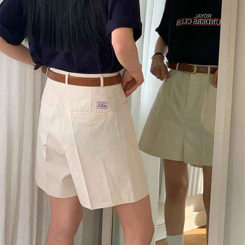 ZHISILAO New High Waist Wide Leg Shorts Women Casual Vintage Office Lady Straight Shorts Summer 2023