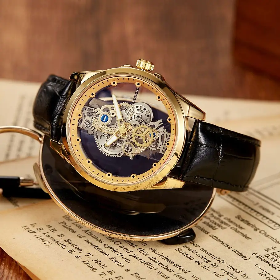 New Brand Quartz Hollow Watch Men's Waterproof Luminous Steel Transparent Personality Men's Watch Steel Leather Band