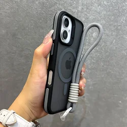 Elegant Matte MagSafe Phone Case with Lanyard and Magnetic Bumper for iPhone 17 Pro Max (GRAY)