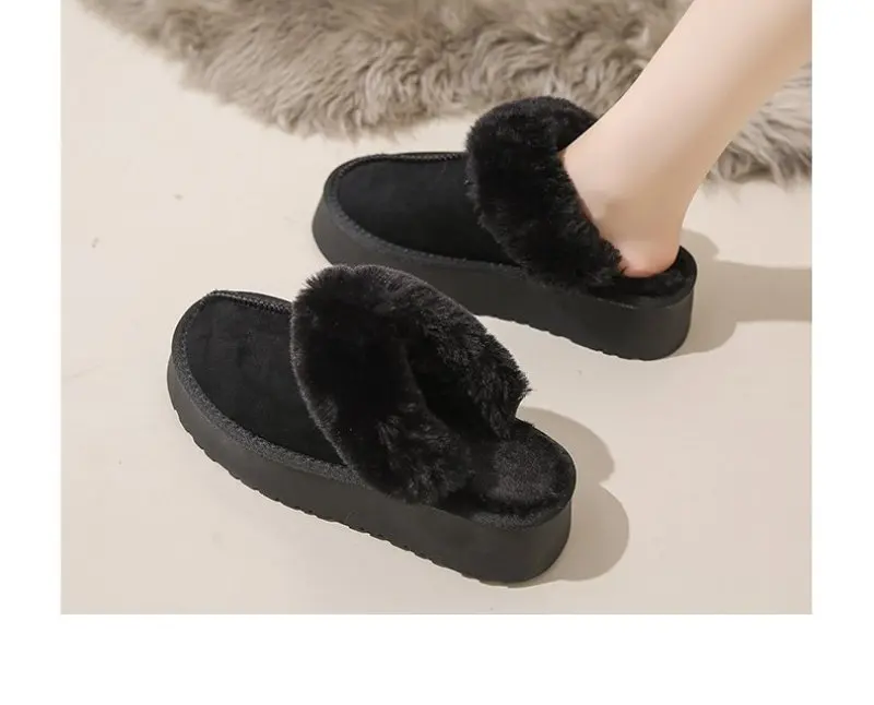 Fur Slippers Women Winter Plush Sandals  Luxury Slip on Platform Slides Female Thick Sole Designer Cotton Home Shoes Plus Size