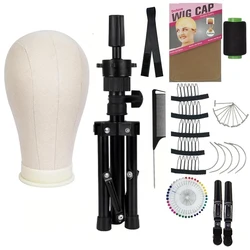 Premium Canvas Wig Head Stand Set - 22 Inch Mannequin Display with Tripod (WHITE)