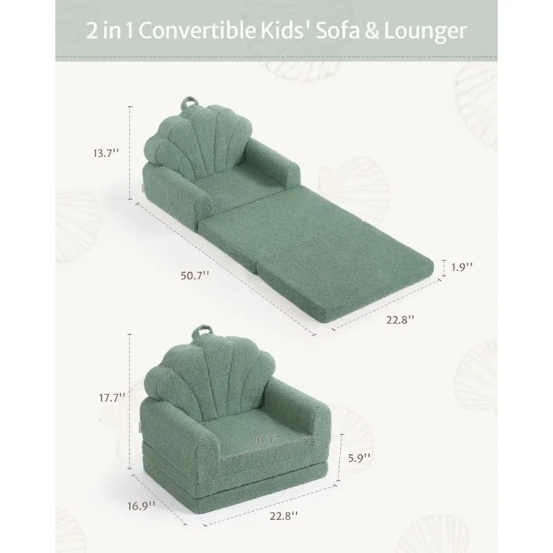 Kids Couch, 2-in-1 Soft Toddler Couch Fold Out, Toddler Chair Comfy, Convertible Sofa To Lounger with Cute Designs, 2