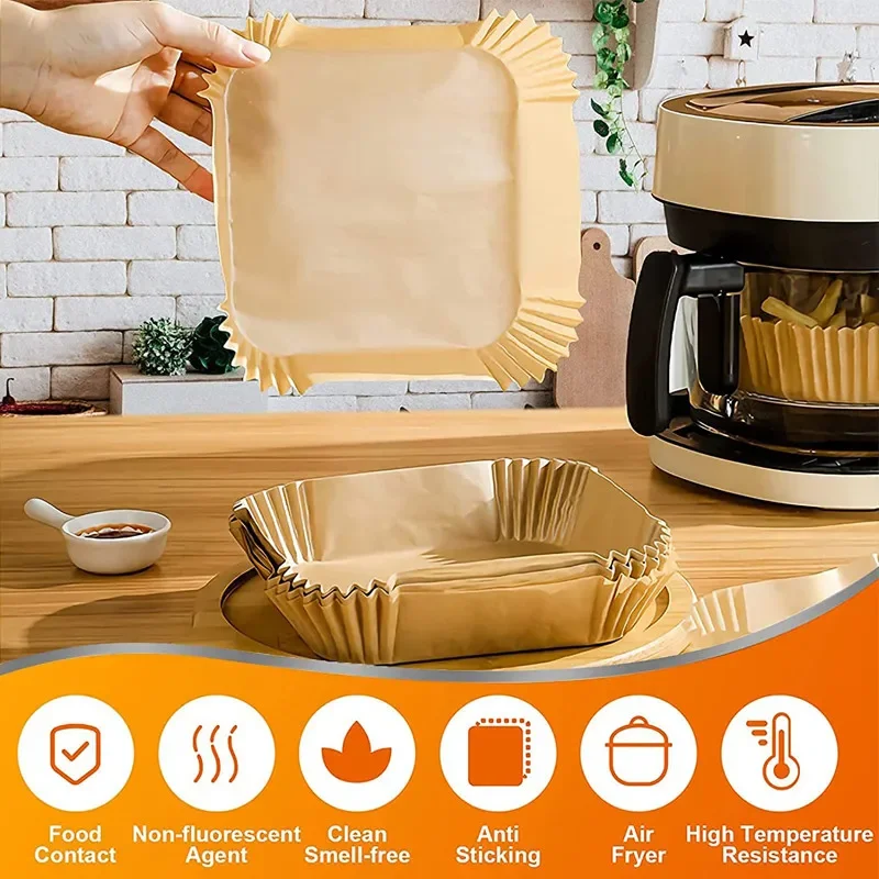 Air Fryer Paper Liners 16/20cm Air Fryer Disposable Paper Liners Parchment Paper Liner Non-Stick Air Fryer Pads AirFryer Oil Resistant Baking Tools air fryer paper,disposable air fryer liners,air fryer accessories,air fryer liners,parchment baking paper