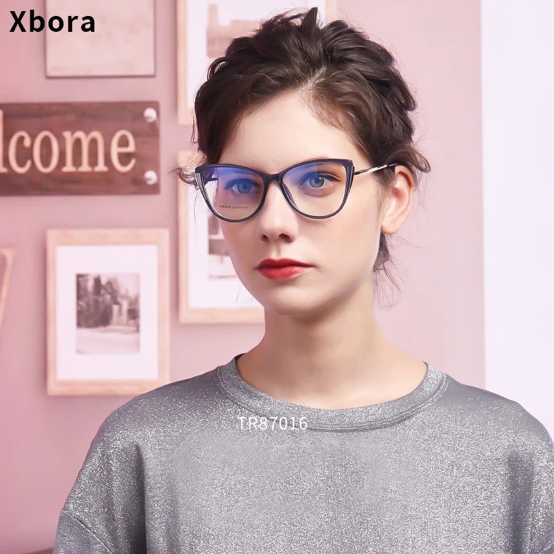 

Xbora TR90 Alloy Women's Eyeglass Frames, Myopia Optical Glasses, Retro Round Prescription Sunglasses TR7016