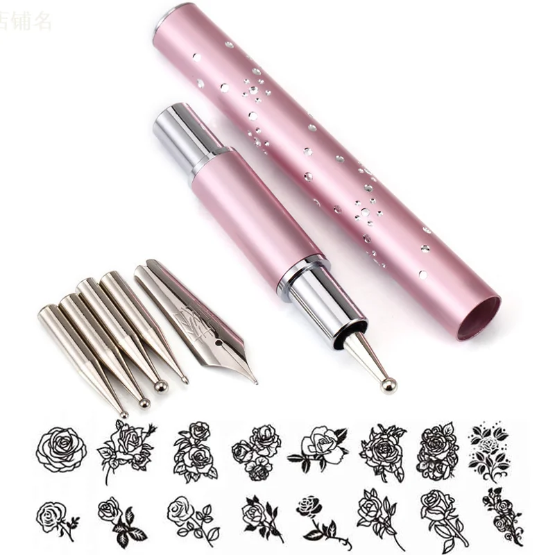 

6 Heads Stainless Steel Dotting Pens Rhinestone Picker Pencil UV Gel Acrylic Drawing Painting Liner Pen Nail Art Tools