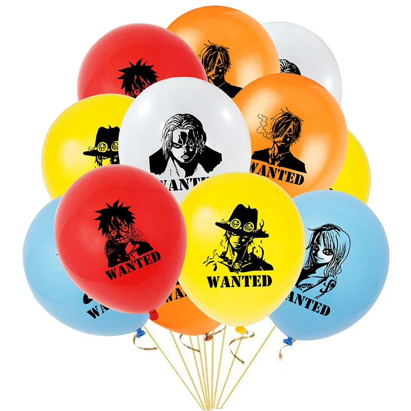 thumbnail image 1 of Juego de 12 globos de látex de dibujos animados de Anime One Piece, decoración para fiestas, suministros para fiestas, regalos de cumpleaños para niños, 1 of 5