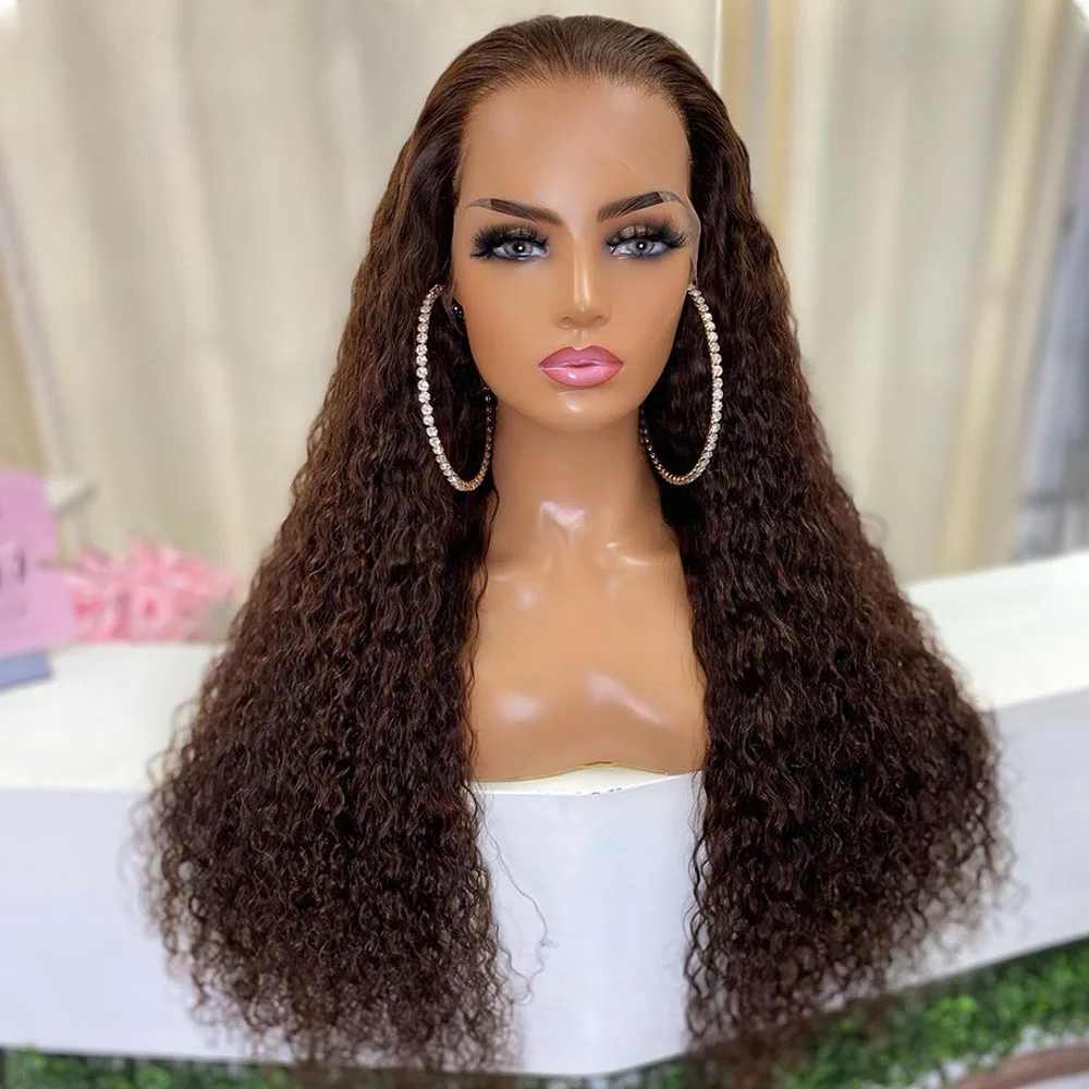 

Brown Soft Preplucked Glueless 180%Density 26”Long Kinky Curly Lace Front Wig For Black Women Natural Hairline BabyHair Daily
