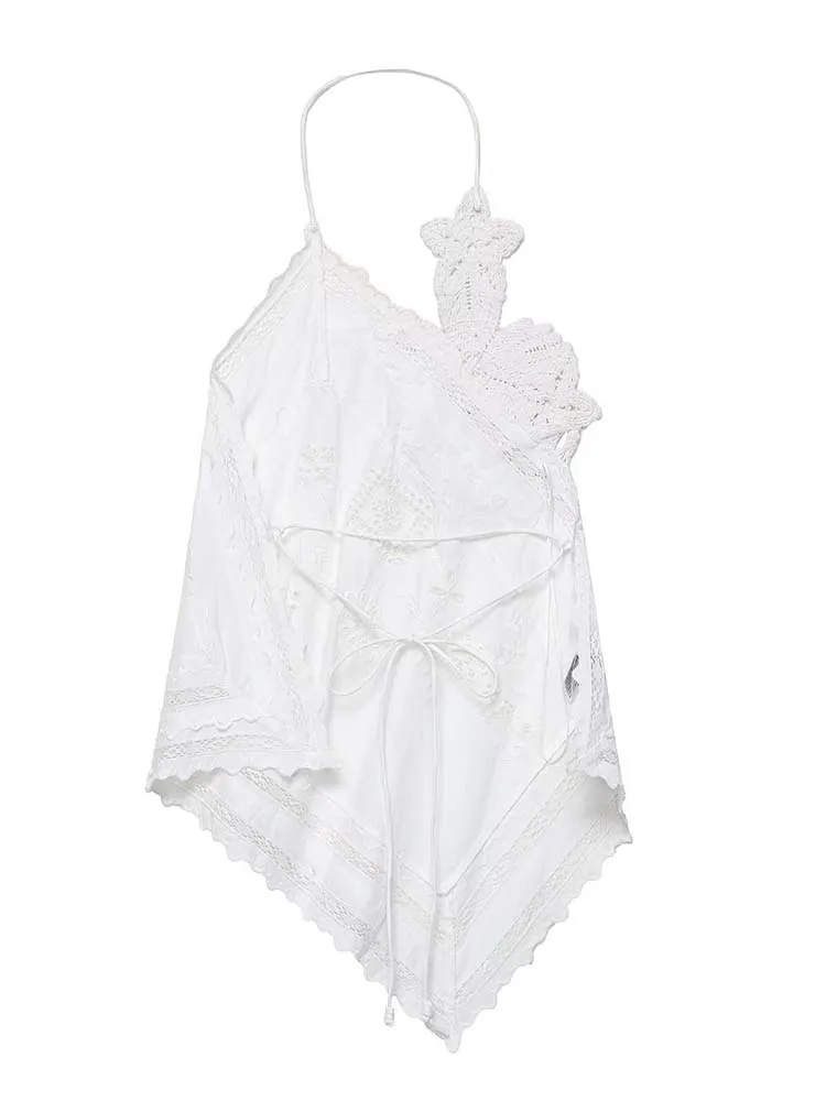 New Women Embroidery Halter Fashion Elegant Crop Tie Top Woman 2025 Sleeveless Backless Short Tops Women Sexy Elegant Party Top