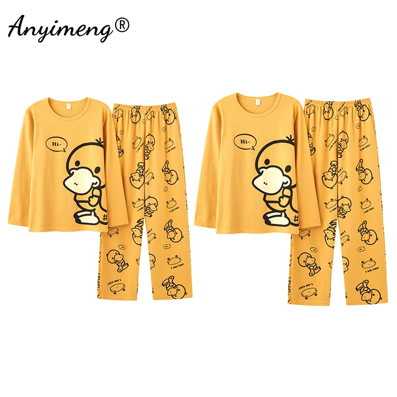 mens sleep wear Autumn Winter Cotton Sleepwear Man and Women Matching Pajamas Long Sleeved Pullover Cartoon Printing Couple's Loungewear Fashion mens silk pajama set