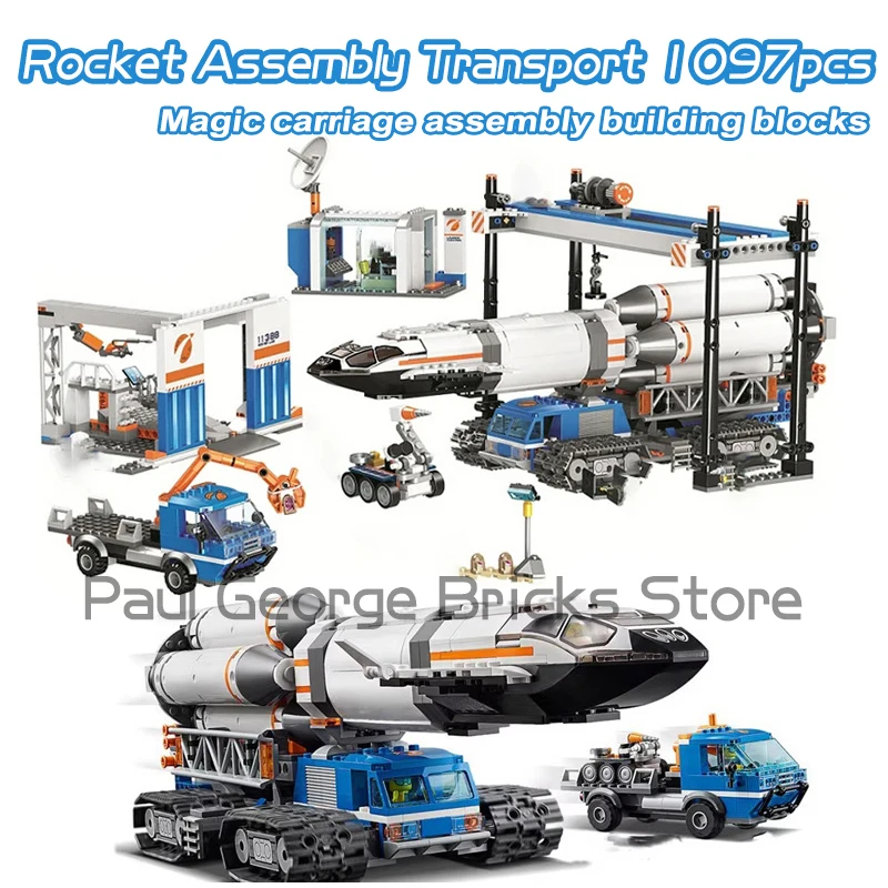 11388 City Space Series Rocket Assembly Building Blocks Base Di Trasporto Astronave Lunar Lander Aircraft Bricks Toys For Boys Gift