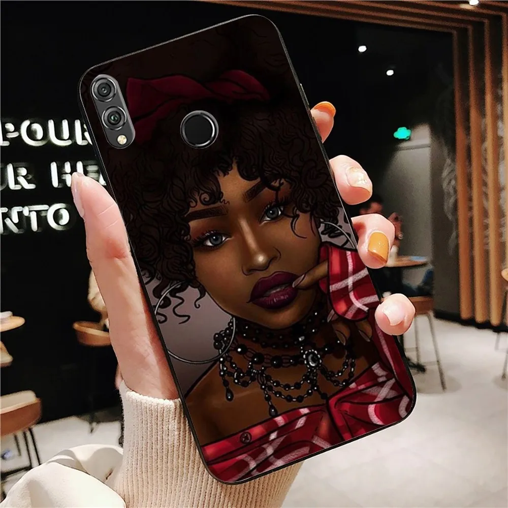 African Afro Melanin Poppin Black Girl Phone Case For Huawei Honor 10 lite 9 20 7A 9X 30 50 60 70 pro plus Soft Silicone Cover