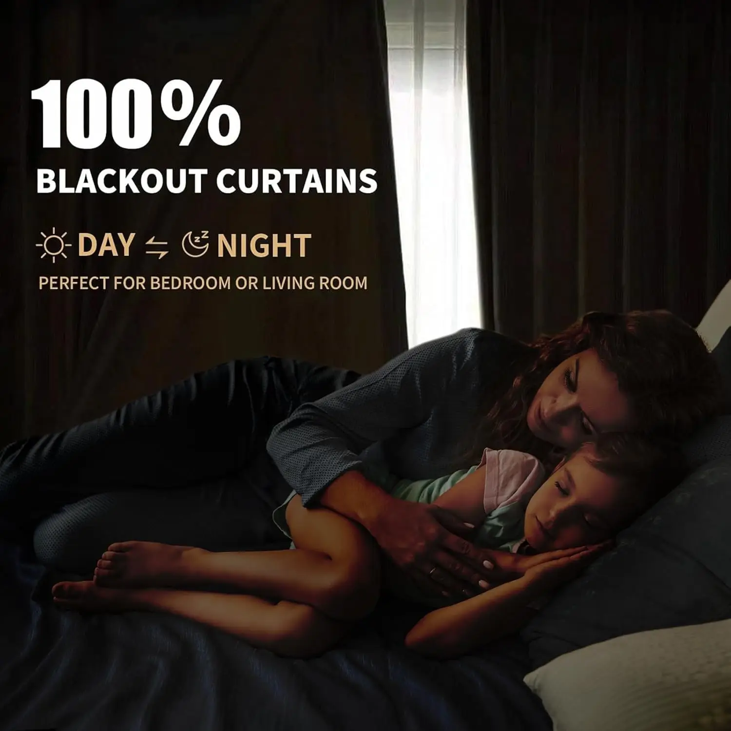 100% Blackout Curtains for Bedroom, Black Out Curtains 96 Inch Long, Clip Rings Linen Blackout Drapes, Thermal Insulated Room 2