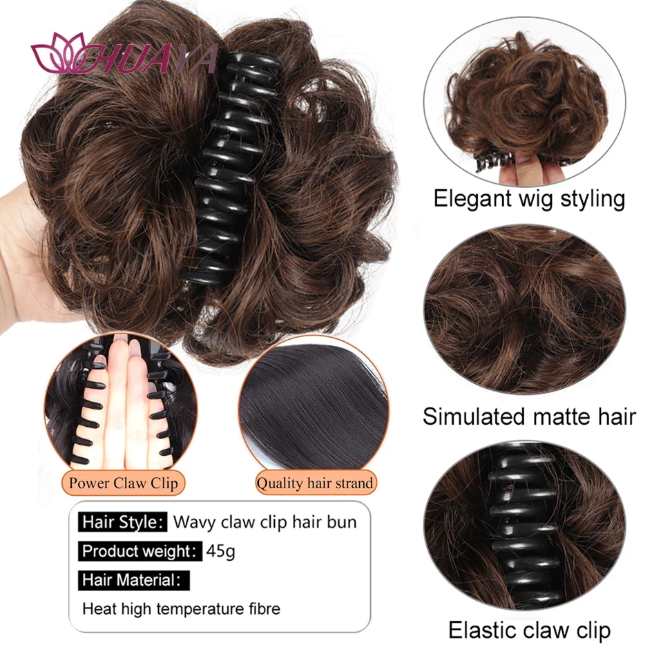 Synthetic Chignon Messy Hair Bun Claw Clip in Hair Piece Wavy Curly  Bun Ponytail Extensions Scrunchie Hairpieces for Women