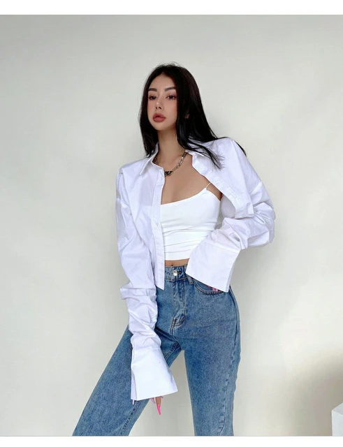 Zadily 2025 Spring Korean Style Long Sleeve White Shirt