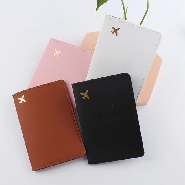 Fashion PU Leather Passport Cover Hot Stamping Simple Plane Pattern  Passport Holder Travel Wallet Credit Card Protector Cover - AliExpress