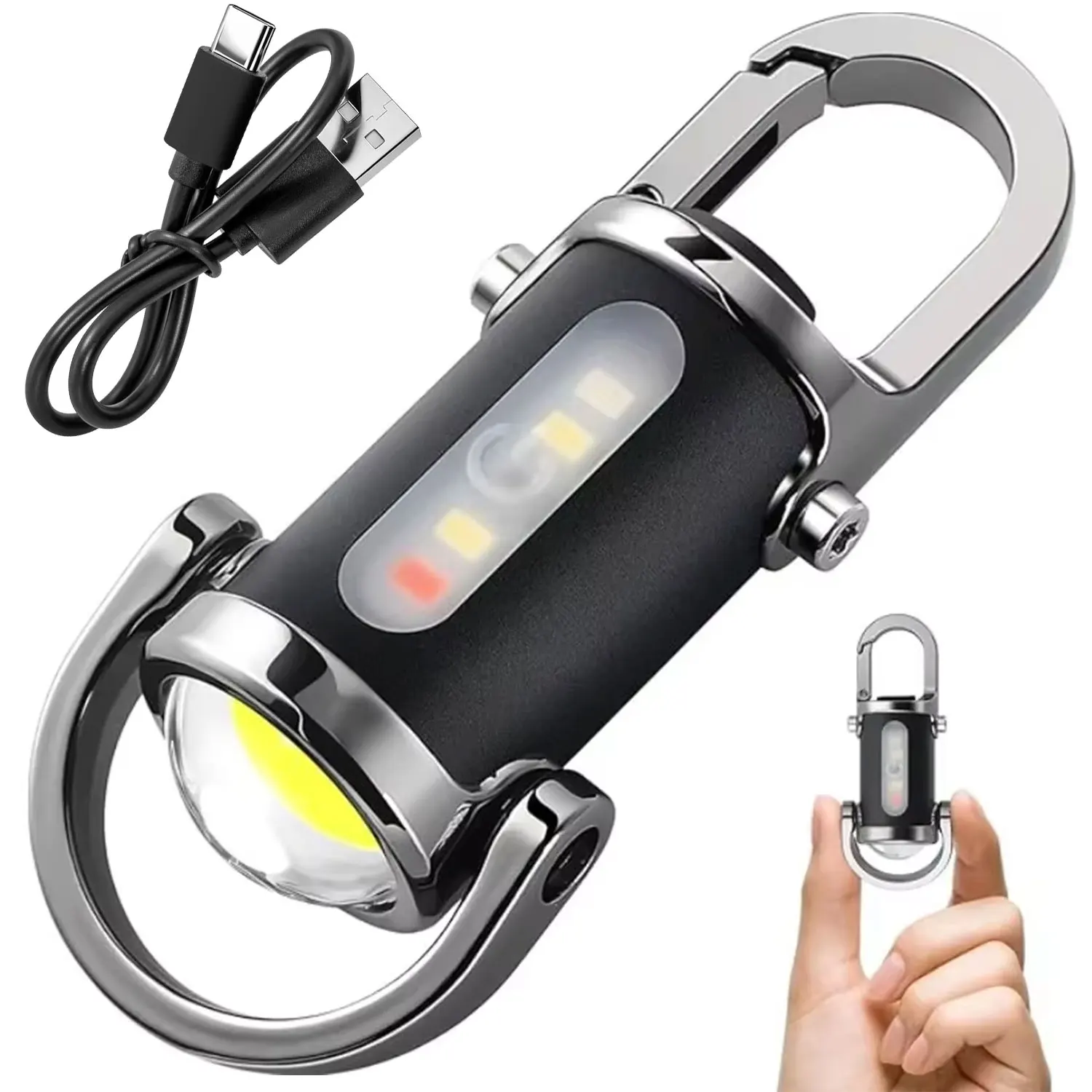 High-Lumen Rechargeable Keychain Flashlight - Versatile 7-Mode COB Work Light