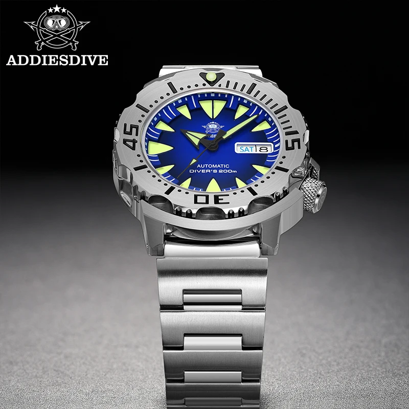 ADDIESDIVE Men Luxury Watch NH36 316L Stainless Steel 200Bar Waterproof Fashion Fluorescent Monster Automatic Mechanical Watch