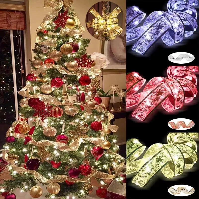 

LED Ribbon Fairy Lights Christmas Decoration Christmas Tree Ornaments for Home 2023 DIY Bows Light String Navidad New Year 2024