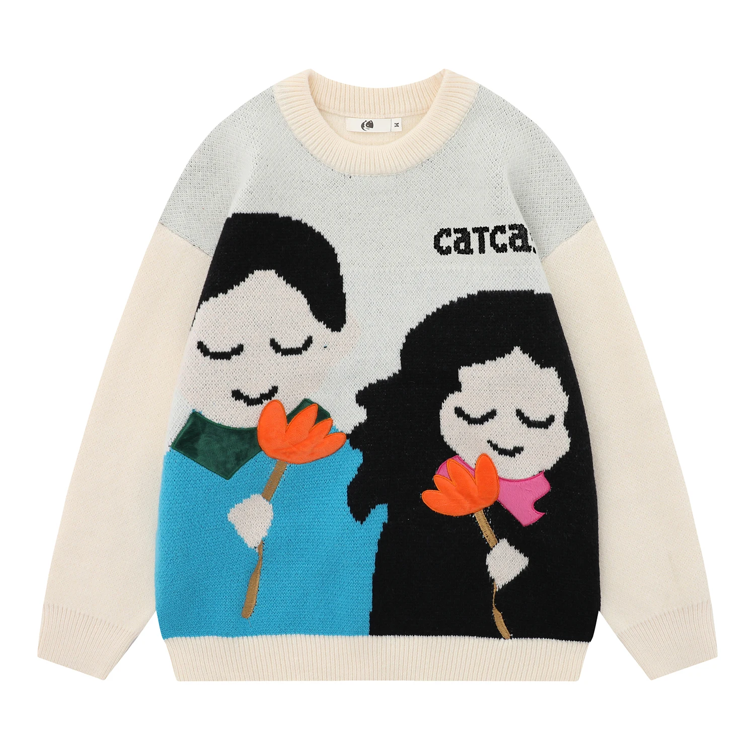 

Y2k Harajuku Couple Lovely Flowers Knitwears Oversized Long Sleeve Knitting Pullovers Autumn Winter Streetwear Casual Clothing