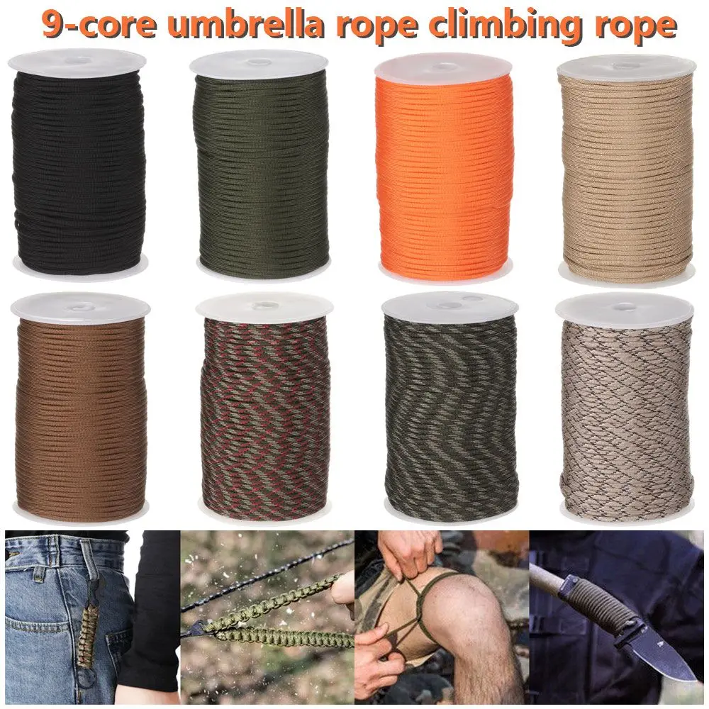 

550 Paracord Rope 9 Strand Parachute Umbrella Tent Cord 100M/4MM Outdoor Camping Hking Survival Entertainment Accessories