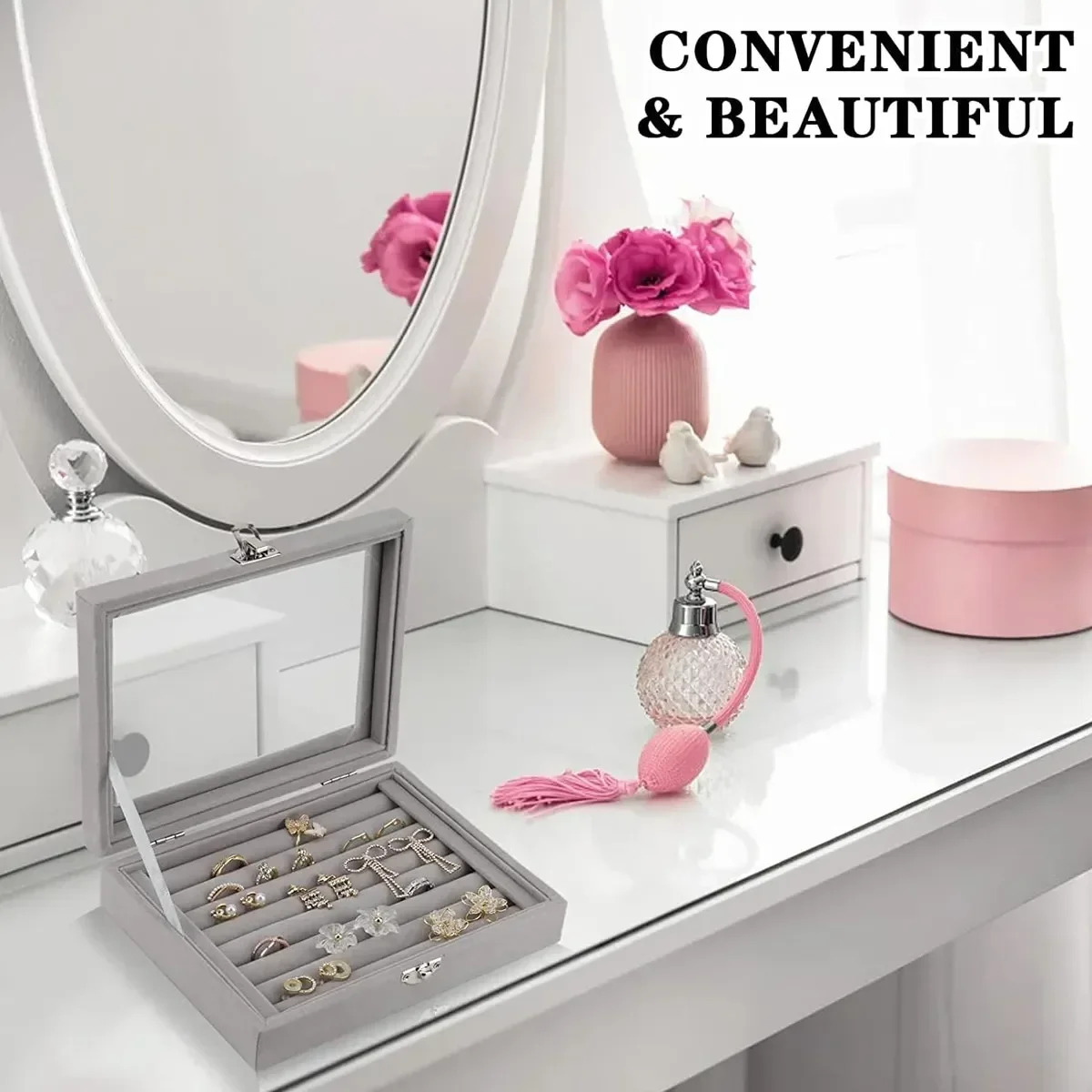 New Jewelry Storage Box with Transparent Flip Cover Ring Earring Necklace Bracelet Jewelry Display Case Velvet Jewelry Show Prop