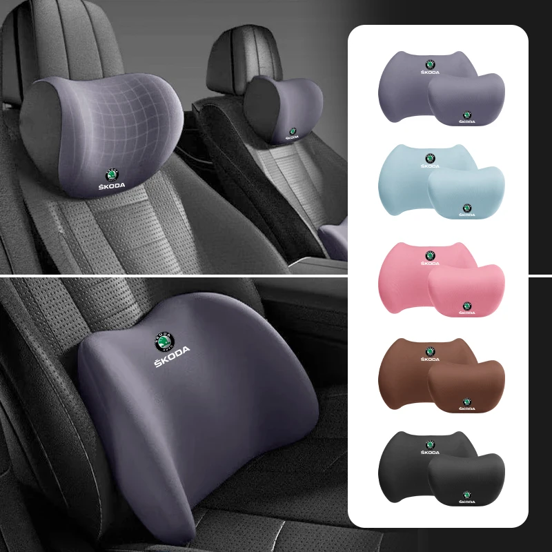 Car Headrest Neck Pillow Car Protection Lumbar Pillow Cushion For Skoda Octavia Rapid Kodiaq Superb Derivative Karoq Fabia Kamiq