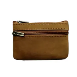 GENODERN Vintage Leather Men's Coin Wallet - Genuine Leather Zipper Pouch with Retro Key Holder (FM brown crazy horse)